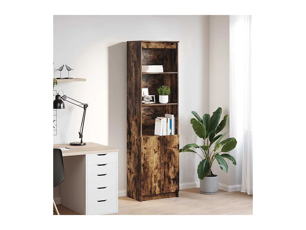 Buffet haut chêne fumé 50x35x180 cm bois d'ingénierie