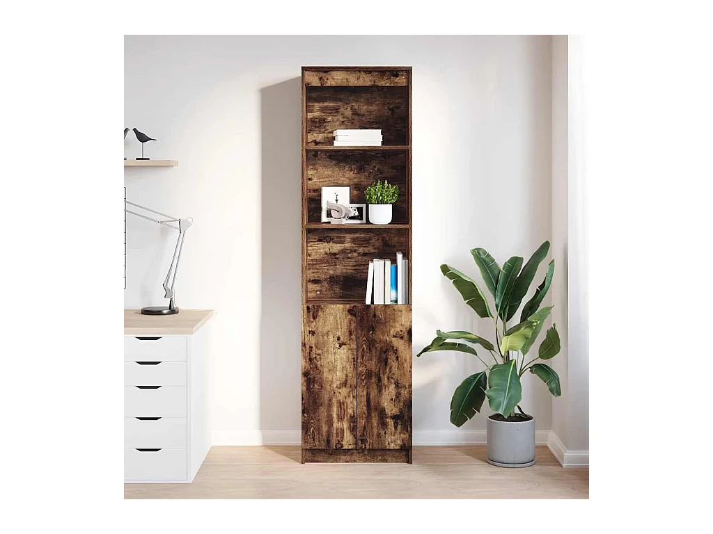 Buffet haut chêne fumé 50x35x180 cm bois d'ingénierie