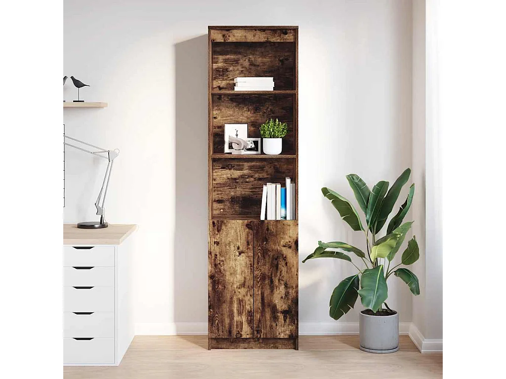 Buffet haut chêne fumé 50x35x180 cm bois d'ingénierie