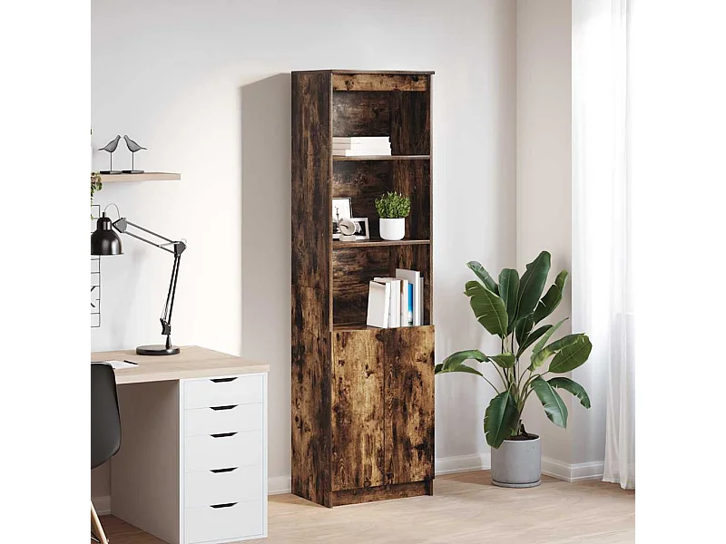 Aparador alto roble ahumado 50x35x180 cm madera de ingeniería