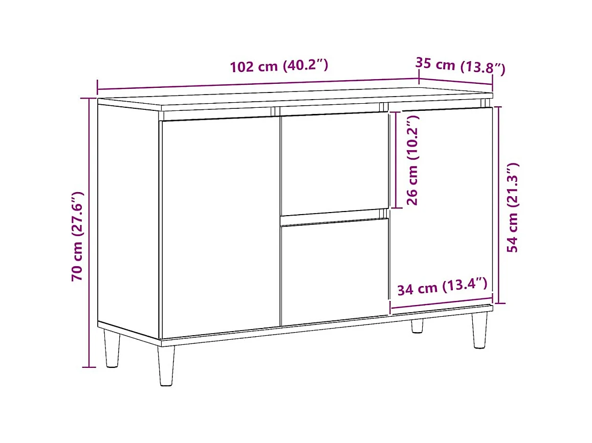 Buffet chêne artisanal 102x35x70 cm bois d'ingénierie