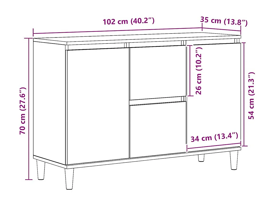 Buffet chêne artisanal 102x35x70 cm bois d'ingénierie