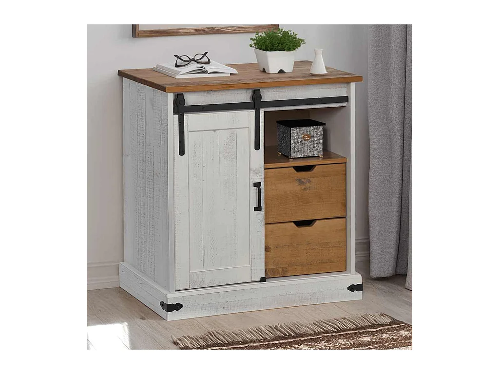 Buffet HALDEN porte coulissante blanc 80x40x80 cm bois massif