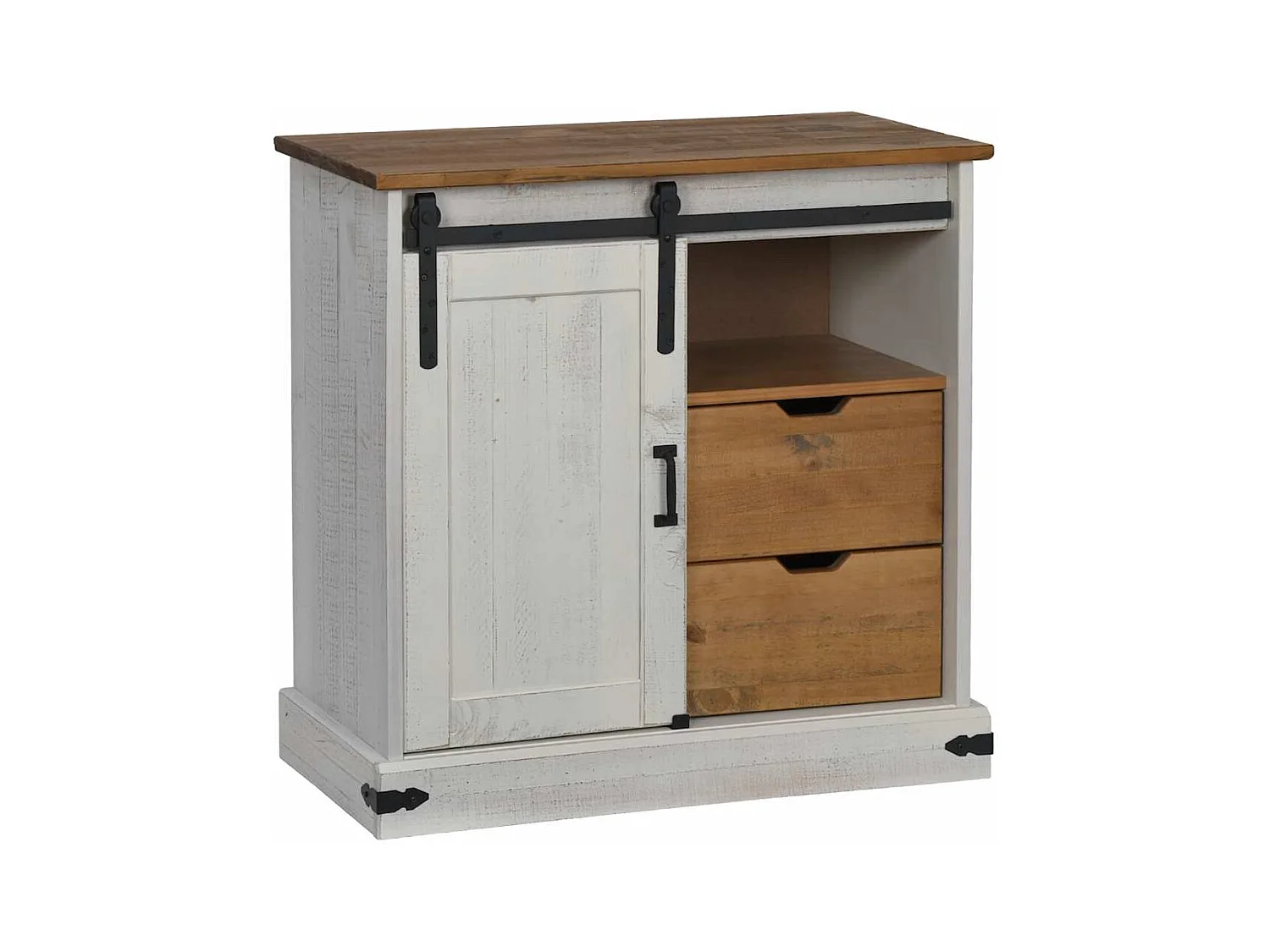 Buffet HALDEN porte coulissante blanc 80x40x80 cm bois massif