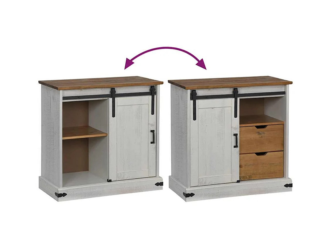 Buffet HALDEN porte coulissante blanc 80x40x80 cm bois massif