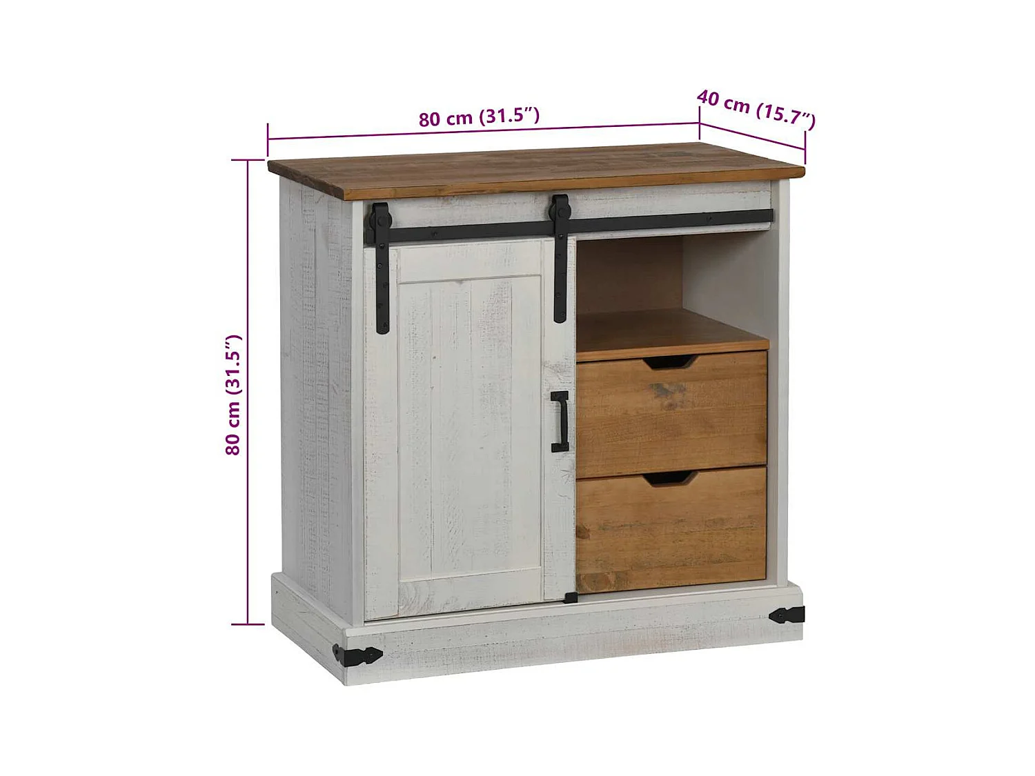 Buffet HALDEN porte coulissante blanc 80x40x80 cm bois massif