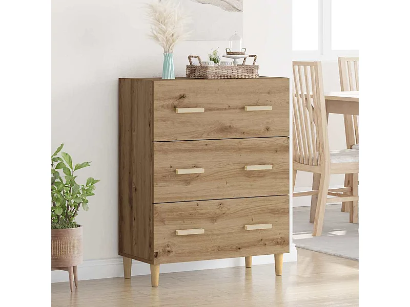 Dressoir artisanaal eikenkleurig 34 x 69.5 x 90 cm Bewerkt hout