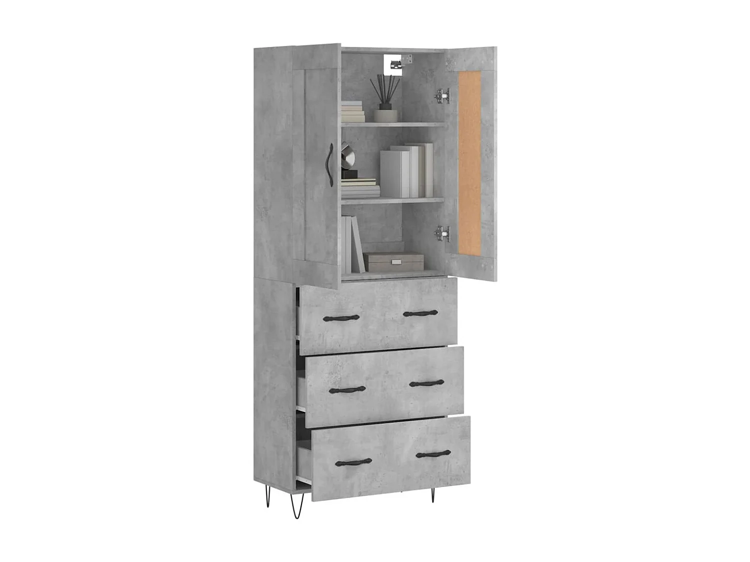 Hoge kast 69,5x34x180 cm bewerkt hout betongrijs