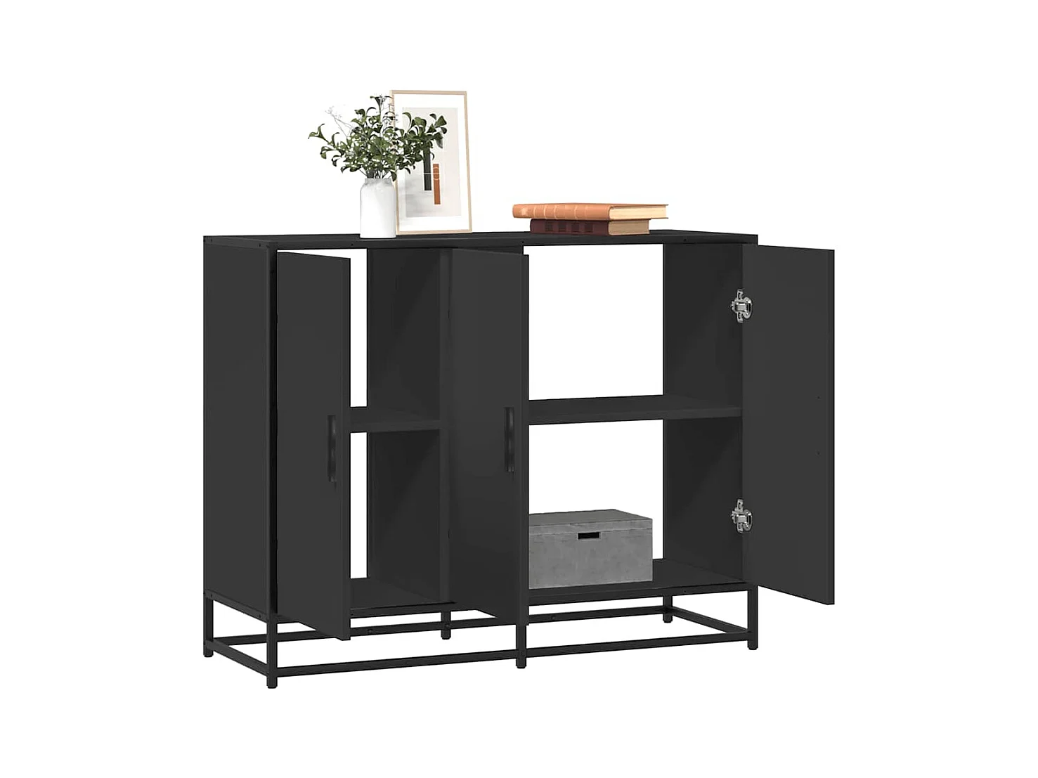 Buffet noir 94x35x76 cm bois d’ingénierie