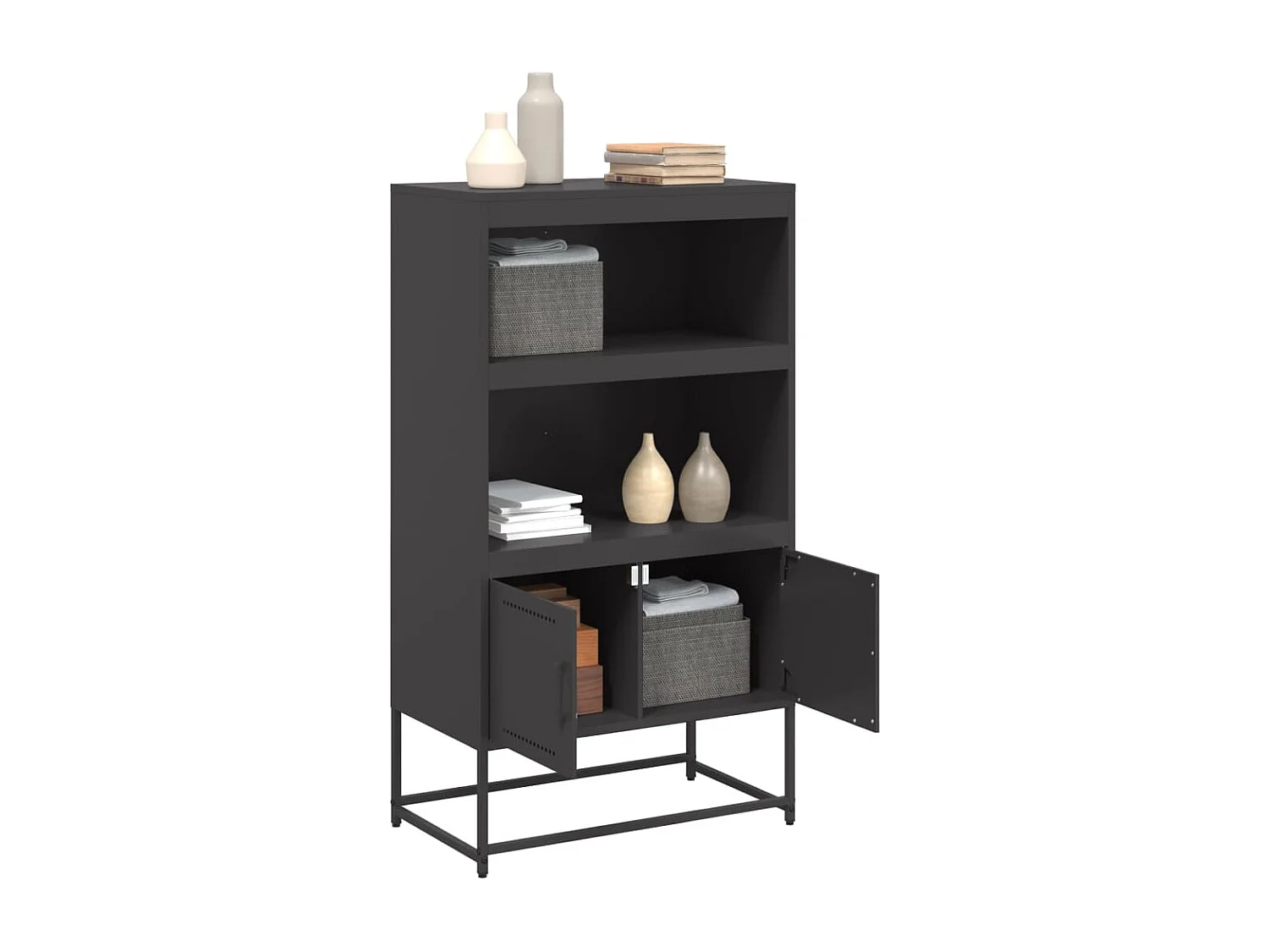 Buffet haut noir 68,5x38,5x123,5 cm acier