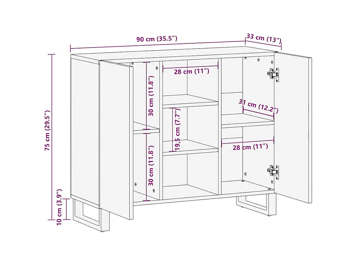 Buffet Blanc 90 x 33 x 75 cm bois de manguier massif
