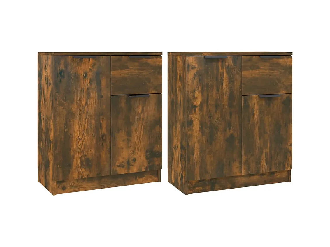 Aparadores 2 uds madera contrachapada roble ahumado 60x30x70 cm