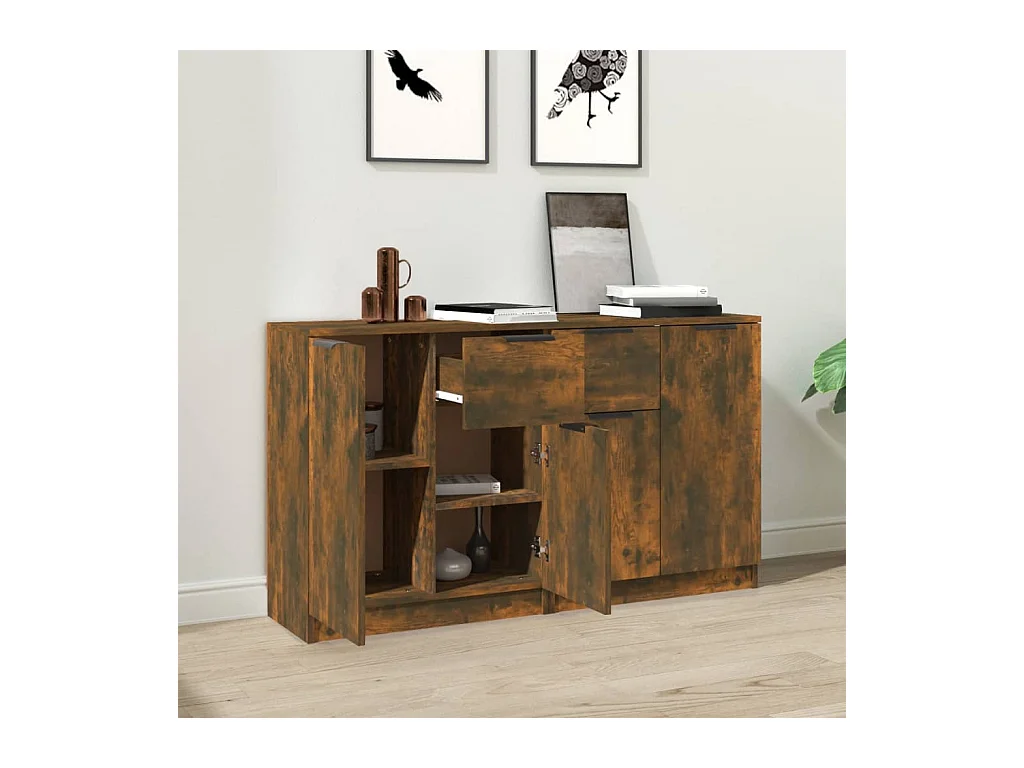 Aparadores 2 uds madera contrachapada roble ahumado 60x30x70 cm