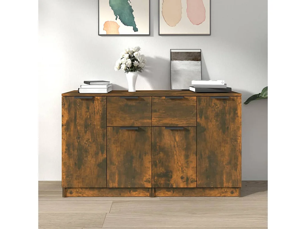 Buffets 2 pièces Chêne fumé 60x30x70 cm Bois d'ingénierie