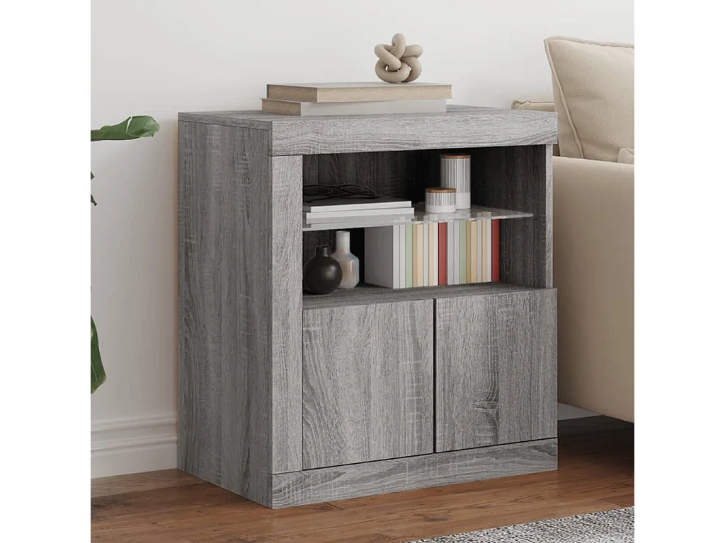 Dressoir met LED-verlichting 60,5x37x67 cm grijs sonoma eiken