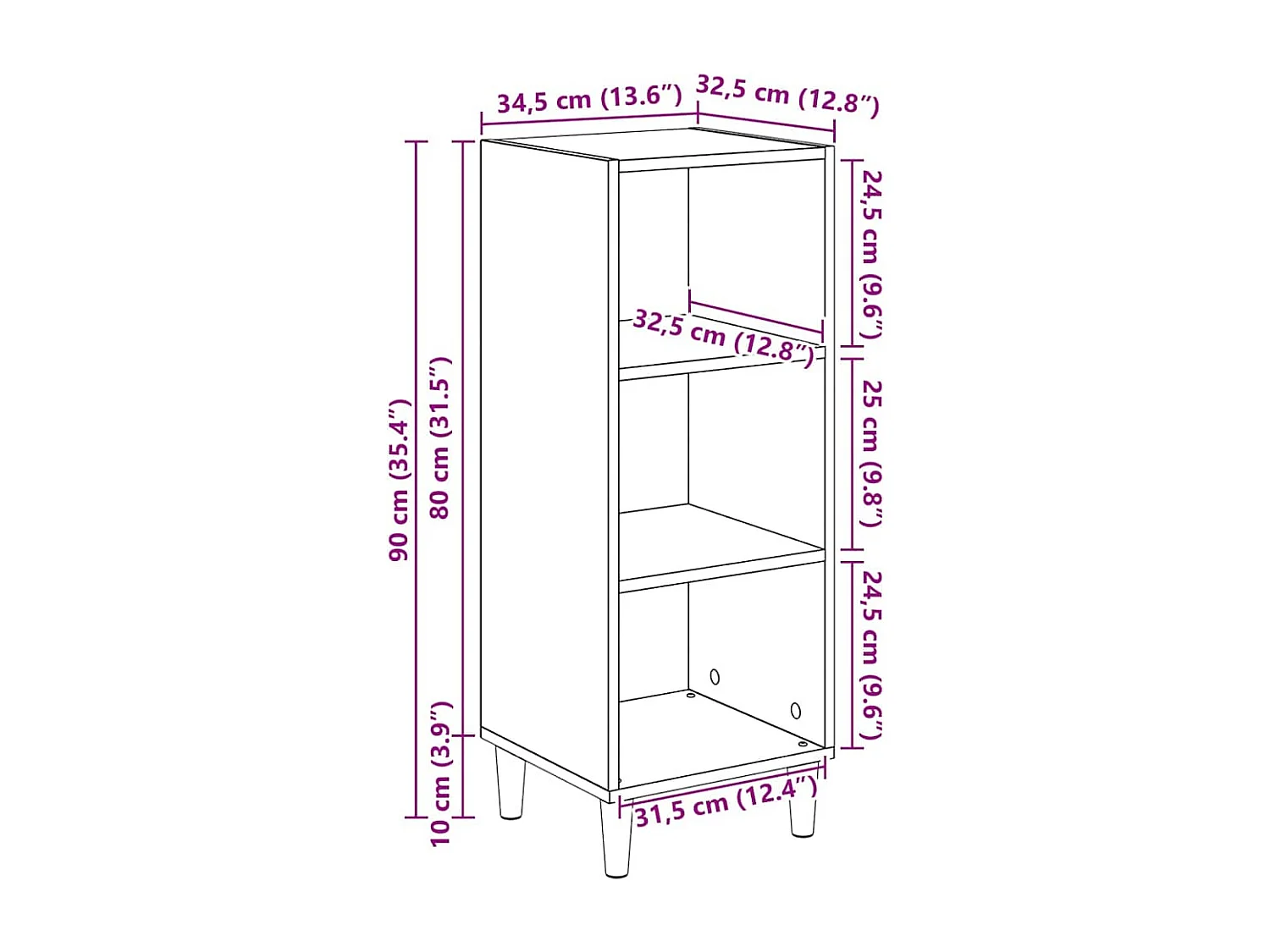 Dressoir Zwart eiken 32.5 x 34.5 x 90 cm Bewerkt hout