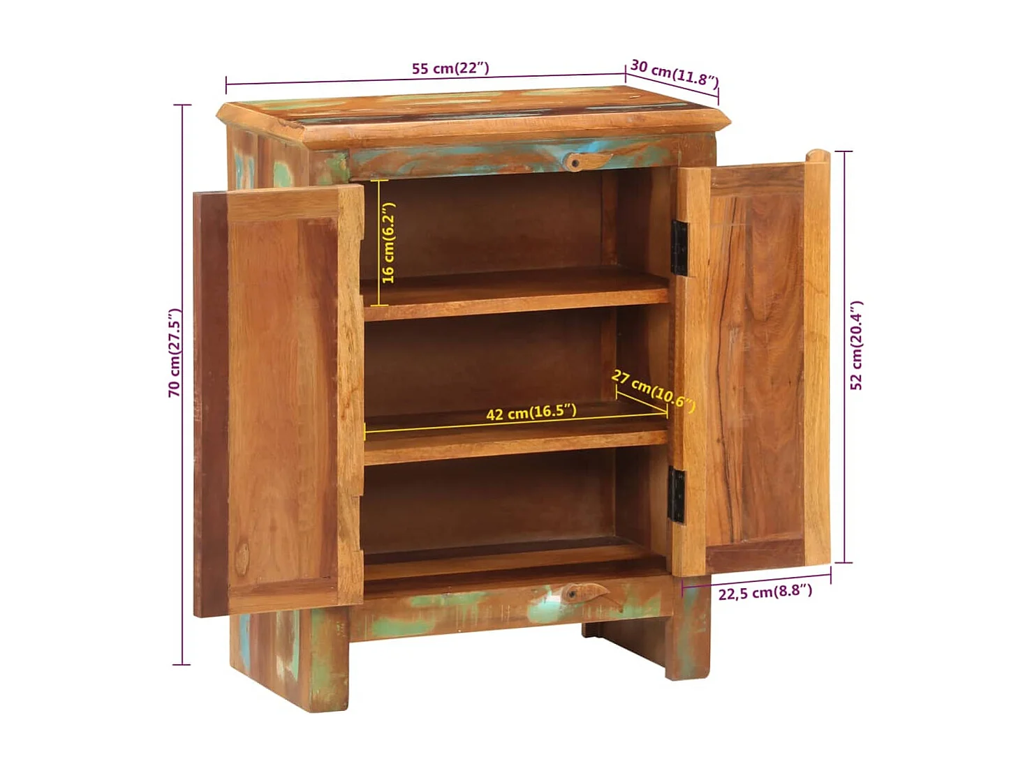 Buffet avec 2 portes 55x30x70 cm bois massif de récupération