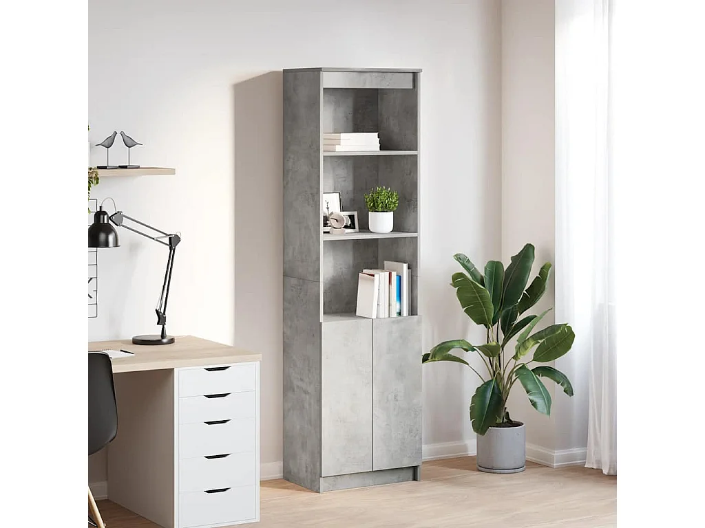 Buffet haut gris béton 50x35x180 cm bois d'ingénierie