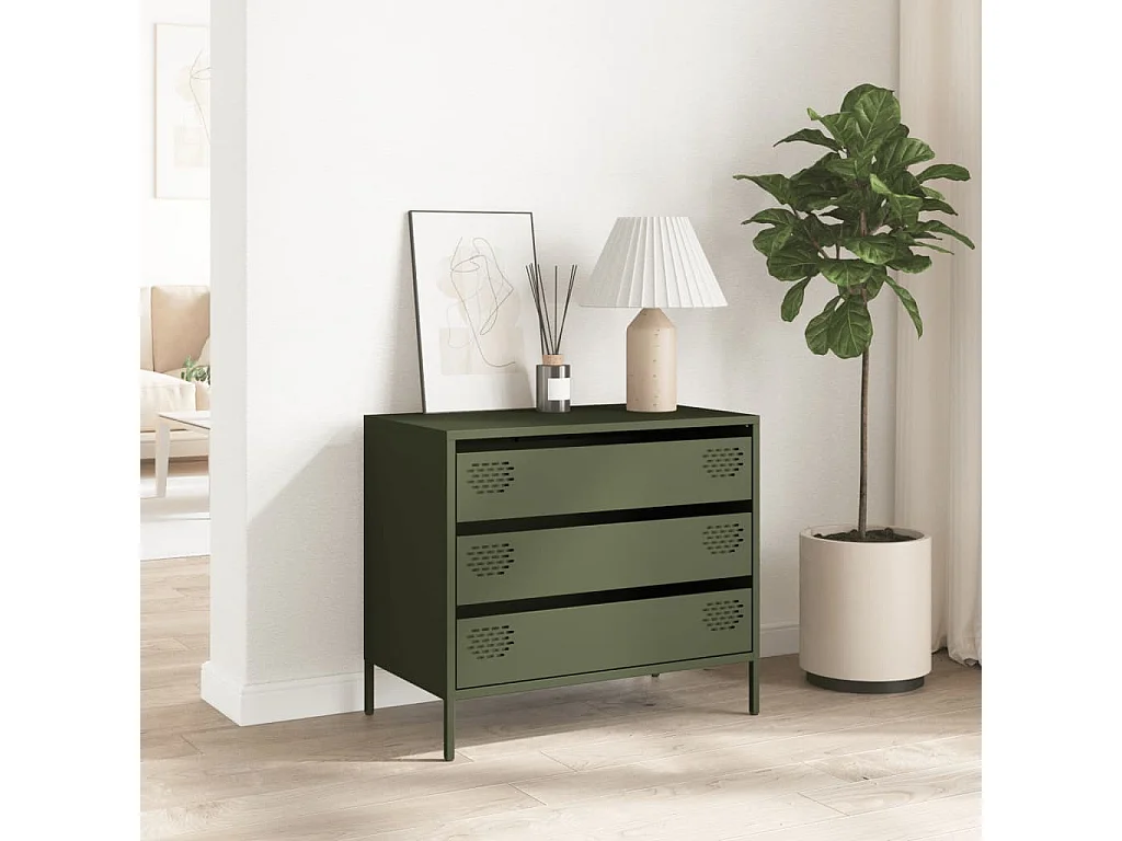 Buffet vert olive 68x39x58,5 cm acier laminé à froid