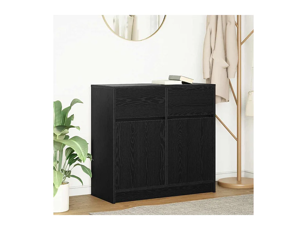 Buffet avec tiroir chêne noir 80x34x76 cm bois d'ingénierie