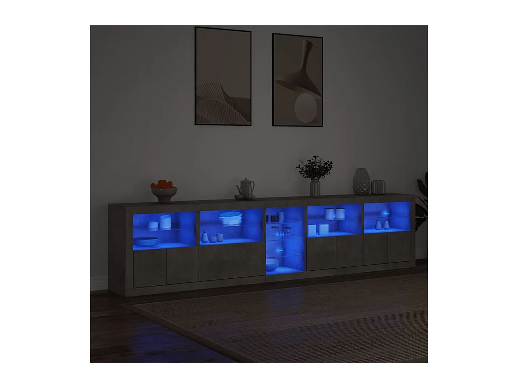 Buffet avec lumières LED gris béton 283x37x67 cm