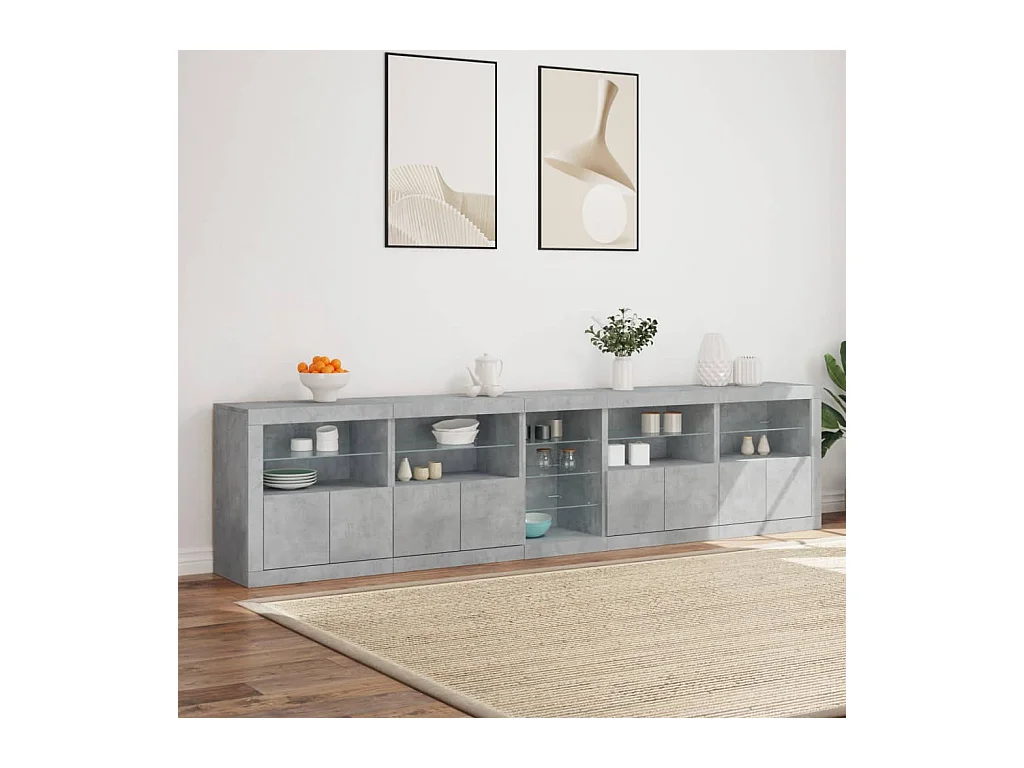 Buffet avec lumières LED gris béton 283x37x67 cm