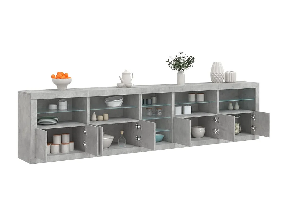 Buffet avec lumières LED gris béton 283x37x67 cm