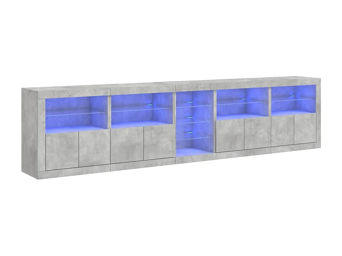 Buffet avec lumières LED gris béton 283x37x67 cm