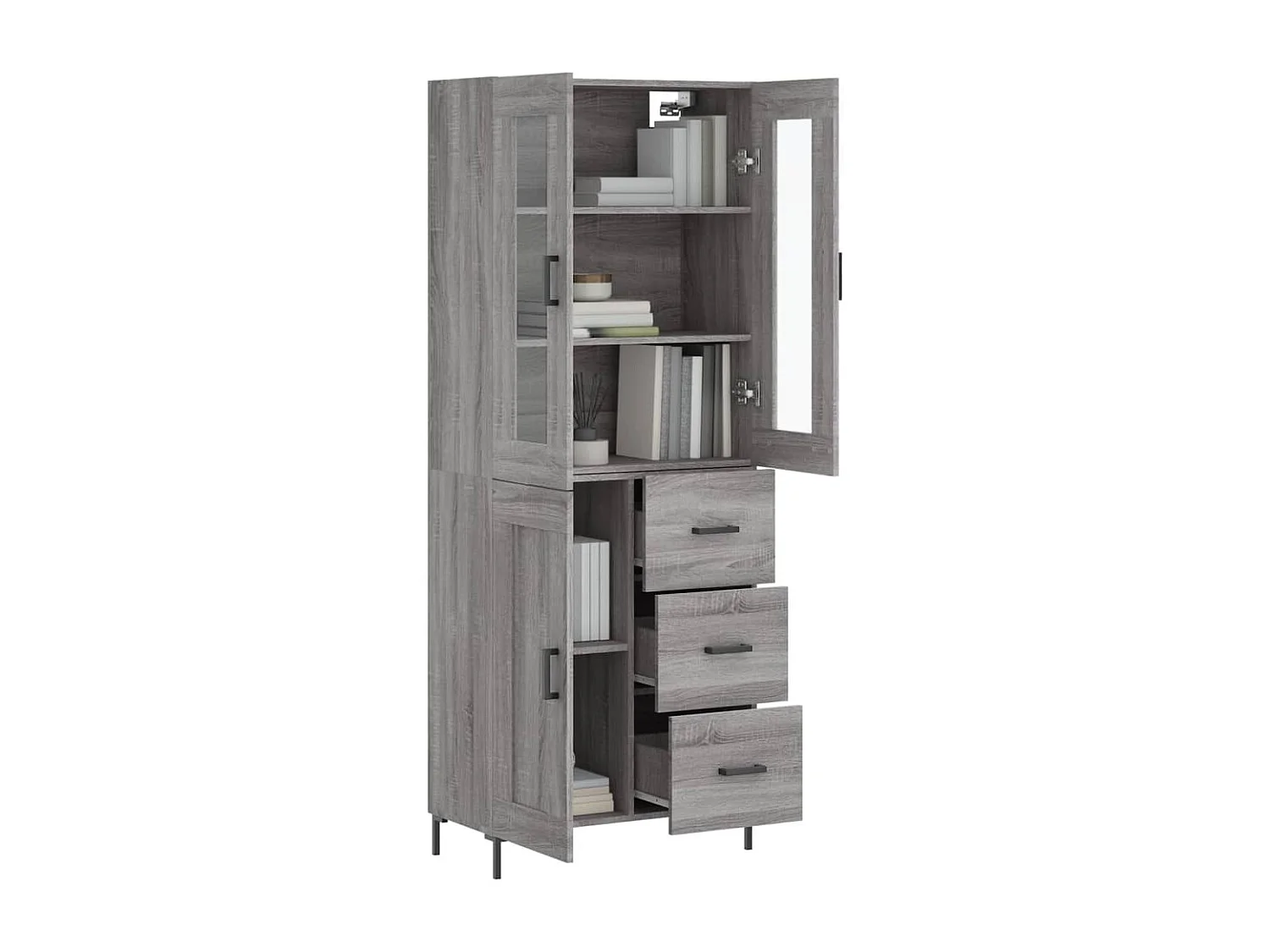 Aparador alto madera contrachapada gris sonoma 69,5x34x180 cm