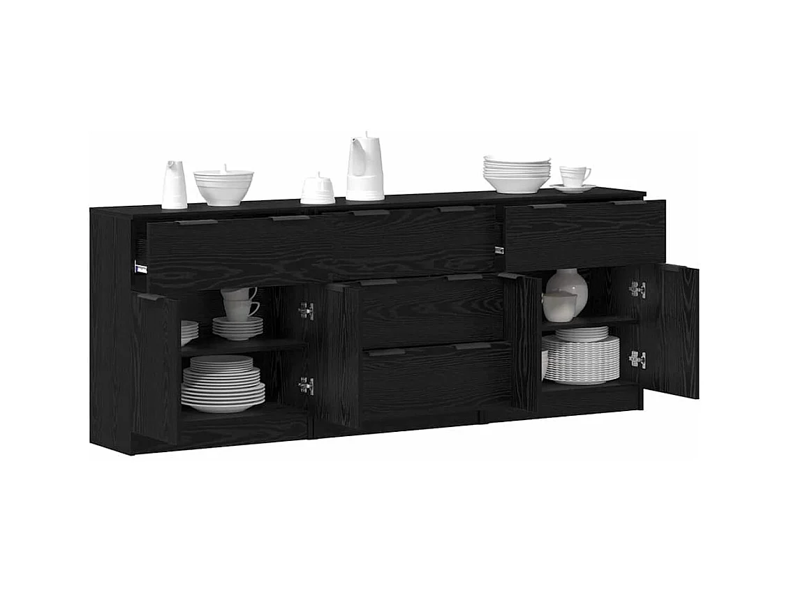 Buffet 3 pièces Chêne noir 60 x 30 x 70 cm Bois d'ingénierie