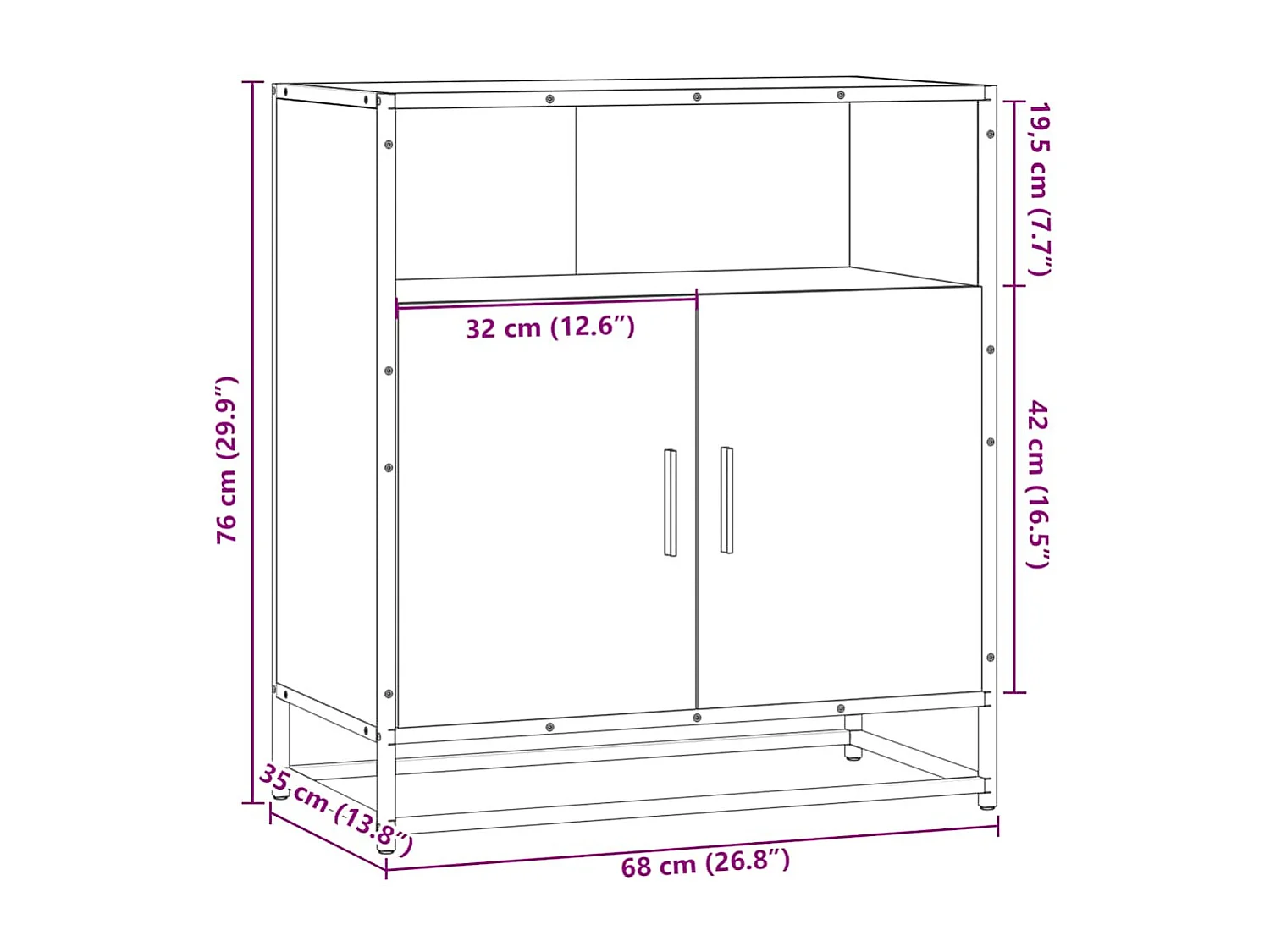 Buffet chêne sonoma 68x35x76 cm bois d'ingénierie