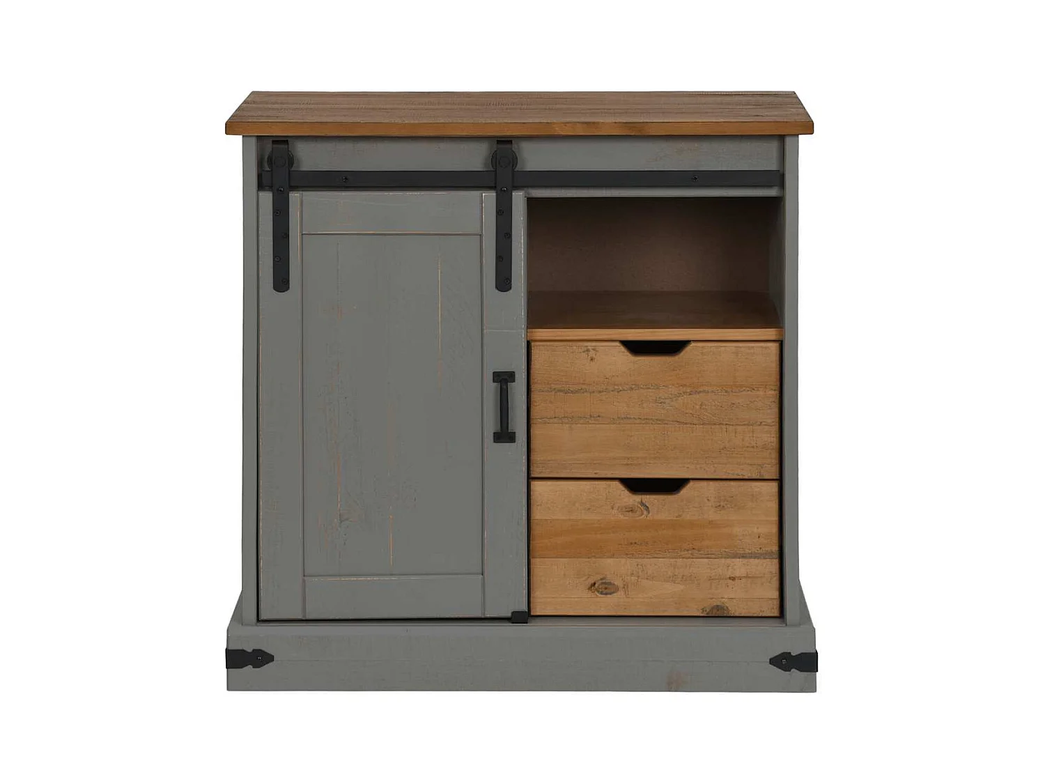 Buffet HALDEN porte coulissante gris 80x40x80 cm bois massif