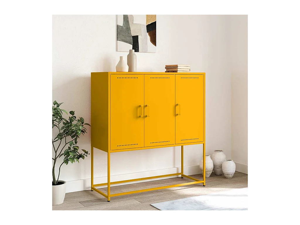 Buffet haut jaune moutarde 100,5x39x107 cm acier
