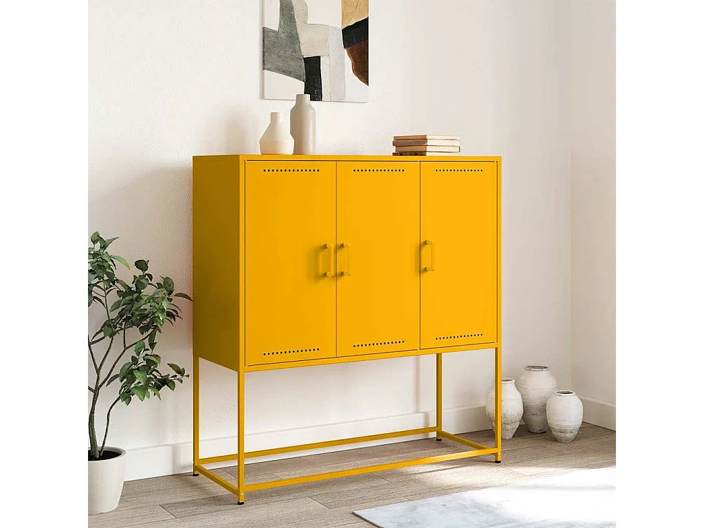 Buffet haut jaune moutarde 100,5x39x107 cm acier