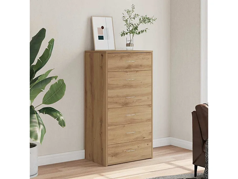 Dressoir met 6 lades 50x34x96 cm bewerkt hout artisanaal eiken