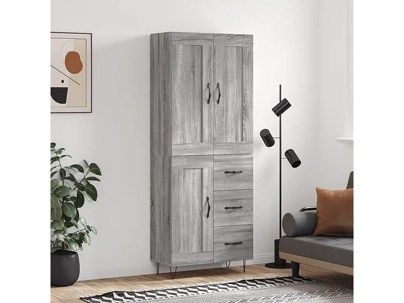 Aparador alto madera contrachapada gris sonoma 69,5x34x180 cm