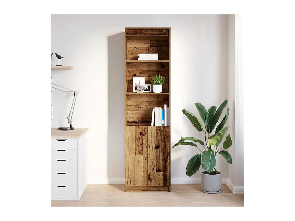 Buffet haut vieux bois 50x35x180 cm bois d'ingénierie