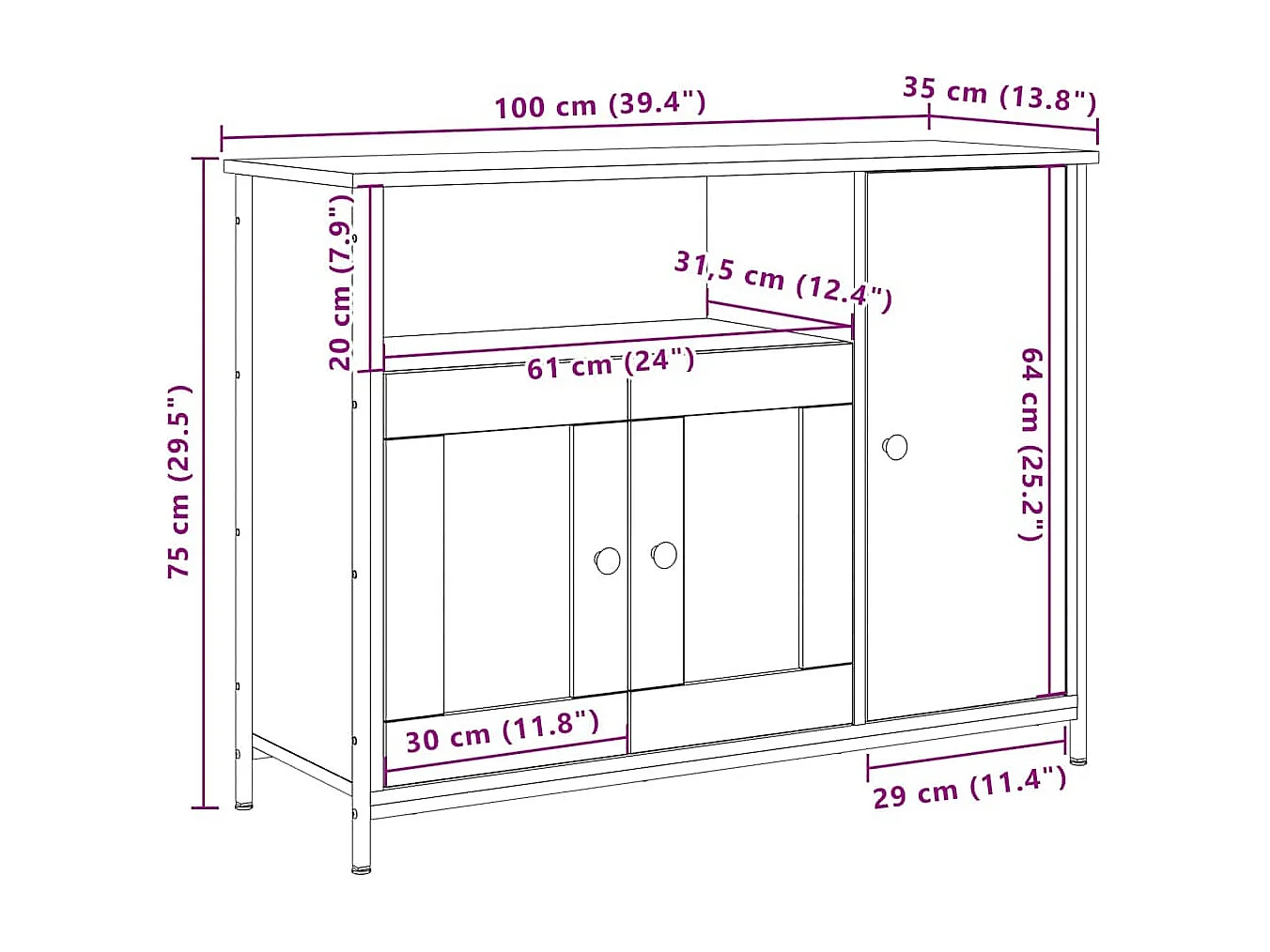 Buffet Bois ancien 100 x 35 x 75 cm Bois d'ingénierie
