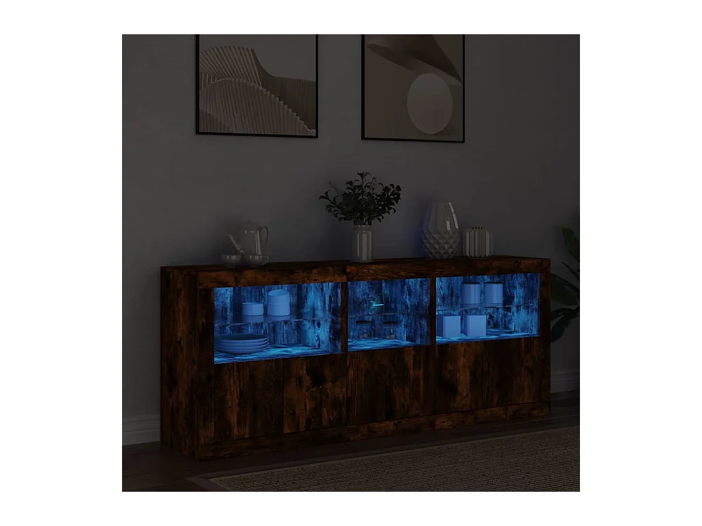 Aparador com luzes LED 162x37x67 cm carvalho fumado