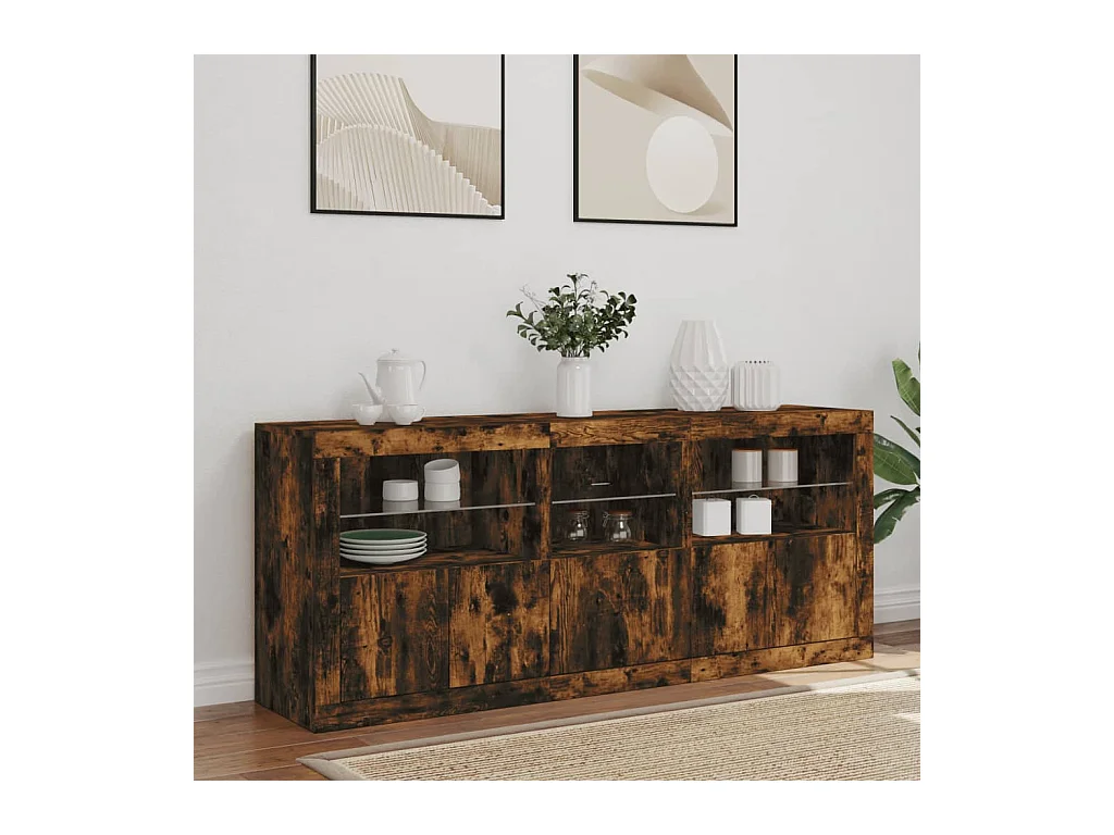 Aparador com luzes LED 162x37x67 cm carvalho fumado