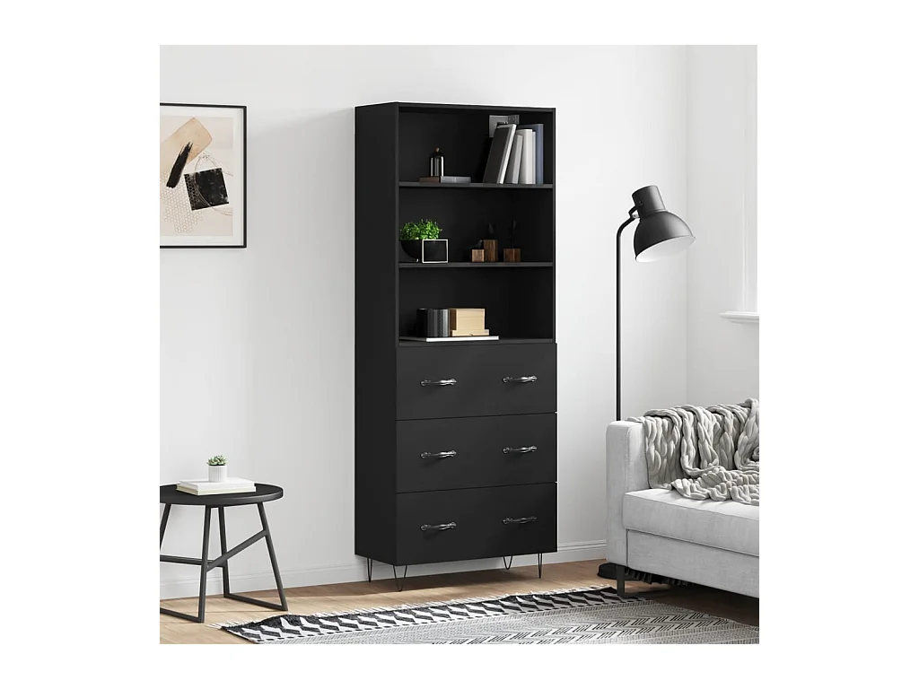 Buffet haut Noir 69,5x34x180 cm Bois d'ingénierie