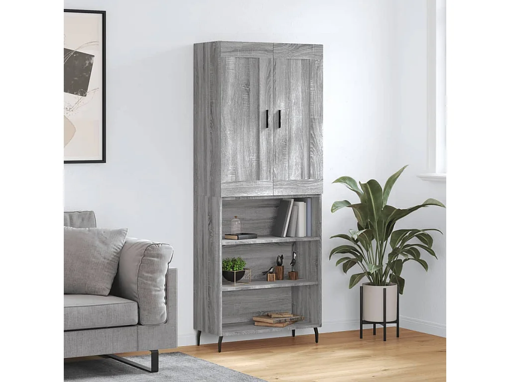 Hoge kast 69,5x34x180 cm bewerkt hout grijs sonoma eikenkleurig
