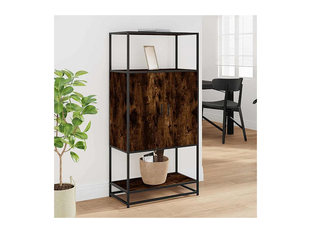 Buffet haut chêne fumé 68x35x139 cm bois d'ingénierie métal