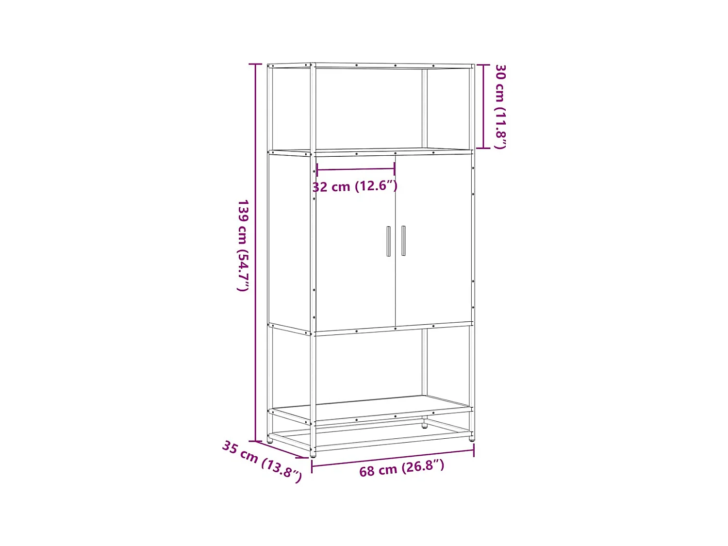 Buffet haut chêne fumé 68x35x139 cm bois d'ingénierie métal