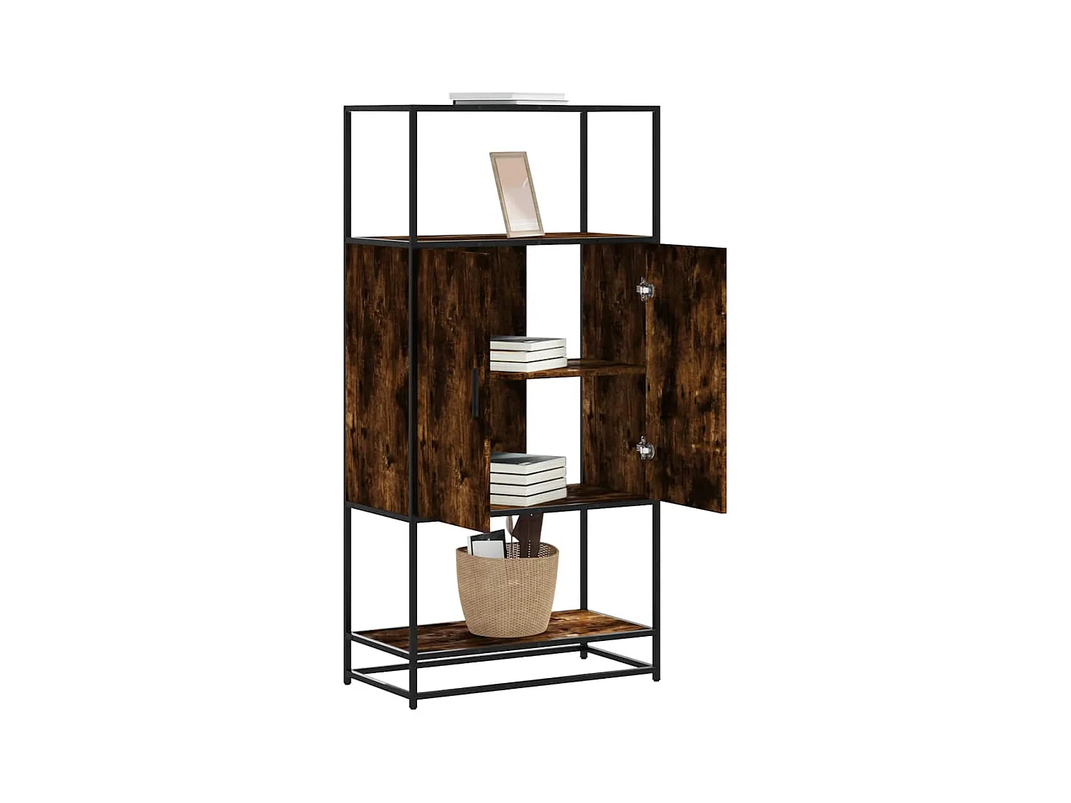 Buffet haut chêne fumé 68x35x139 cm bois d'ingénierie métal