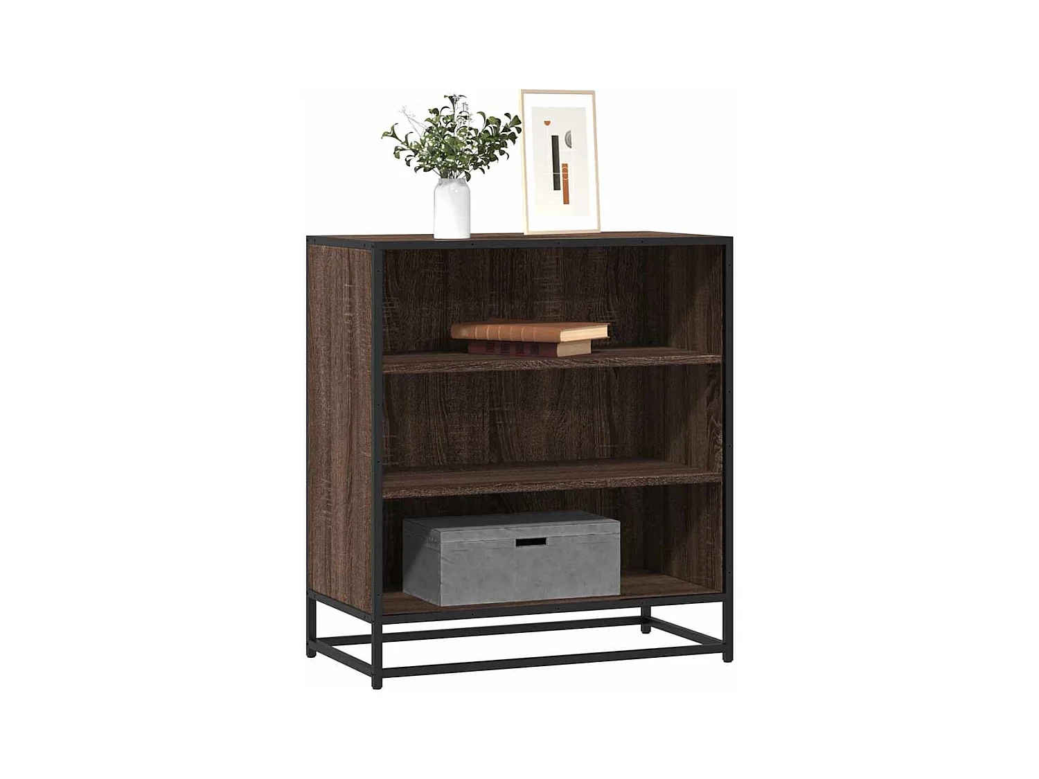 Aparador madera ingeniería y metal marrón roble 68x35x76 cm