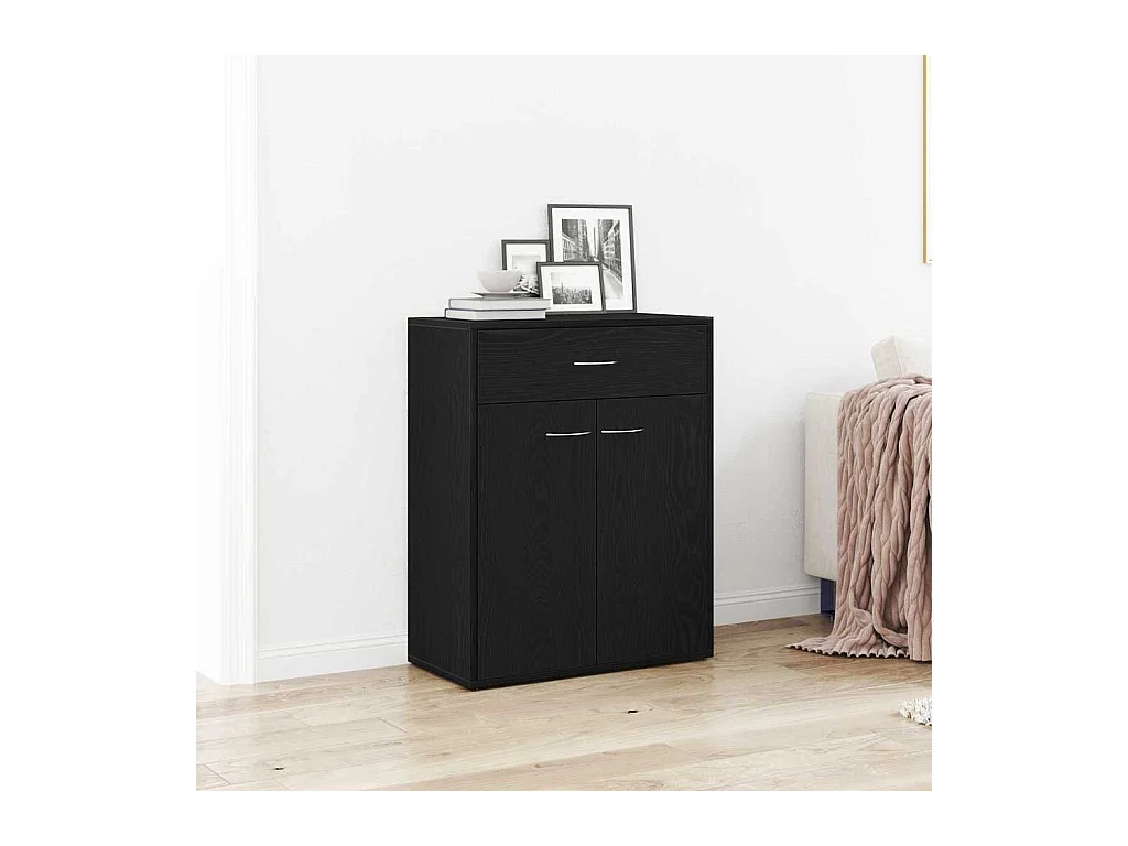 Buffet avec tiroir Noir 60 x 30 x 75 cm Bois d'ingénierie