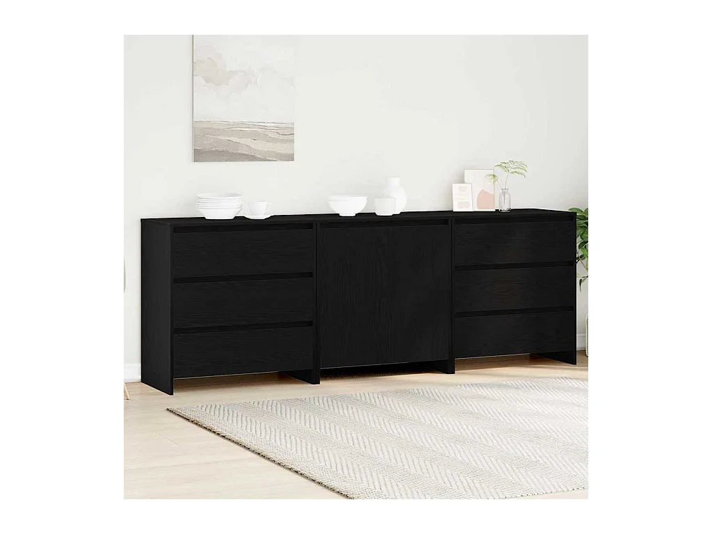 Buffet avec tiroir 3 pièces Noir 70 x 41 x 75 cm Bois d'ingénierie