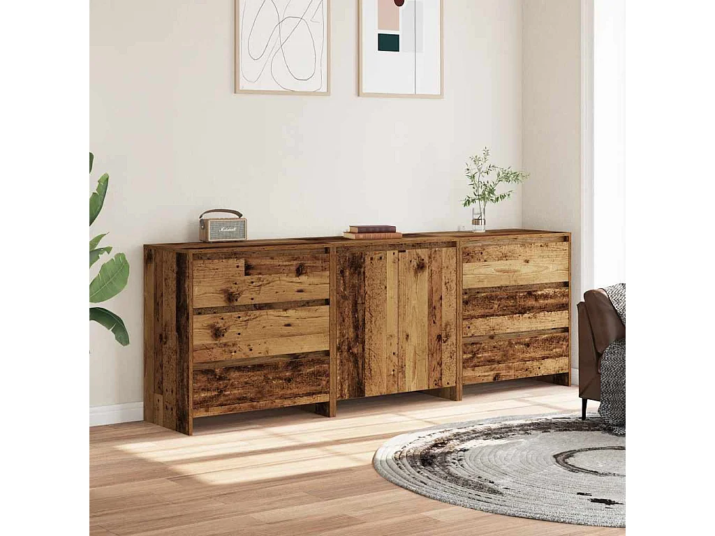 Buffet 3 pièces vieux bois bois d'ingénierie