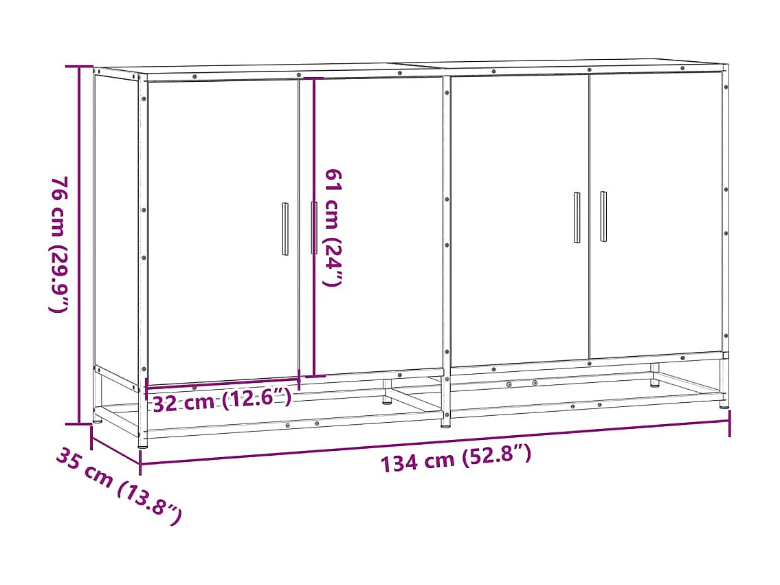 Aparador madera de ingeniería gris Sonoma 134x35x76 cm